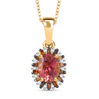 D'Joy Blush Turmalin, Weißer Zirkon Schmuckset ca. 50 cm 925 Silber 750 Gelbgold Vermeil ca. 1,02 ct.