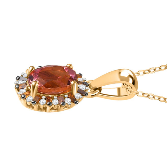 D'Joy Blush Turmalin, Weißer Zirkon Schmuckset ca. 50 cm 925 Silber 750 Gelbgold Vermeil ca. 1,02 ct.