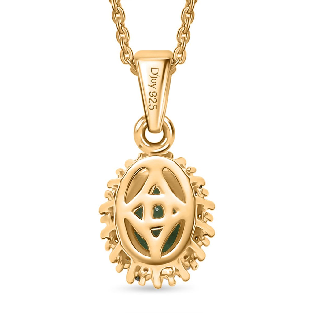 D'Joy Kagem Sambischer Smaragd, Weißer Zirkon Schmuckset ca. 50 cm 925 Silber 750 Gelbgold Vermeil ca. 0.91 ct