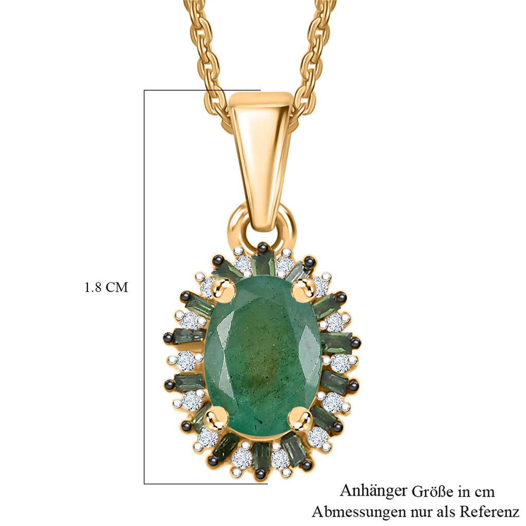 D'Joy Kagem Sambischer Smaragd, Weißer Zirkon Schmuckset ca. 50 cm 925 Silber 750 Gelbgold Vermeil ca. 0.91 ct