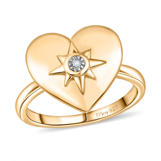 3er Set - D'Joy Weißer Diamant Ring, Ohrringe, Anhänger, 925 Silber Gelbgold, (Größe 19.00) ca. 0,03 ct.