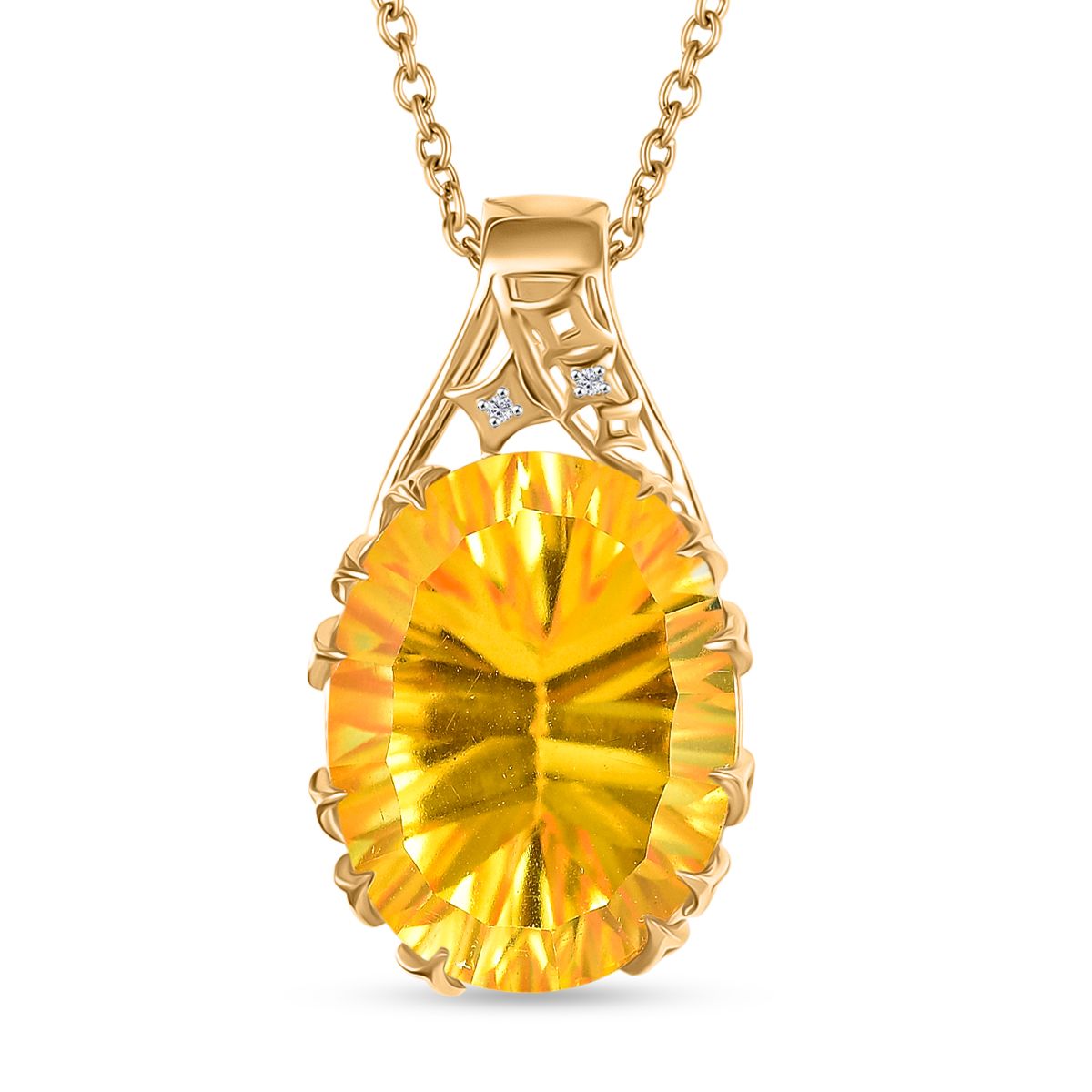 D'Joy Sphaleros Quarz-Triplette, Moissanit Anhänger mit Kette, ca. 45 cm + 5 cm Extender, 925 Silber 750 Gelbgold Vermeil ca. 19.55 ct