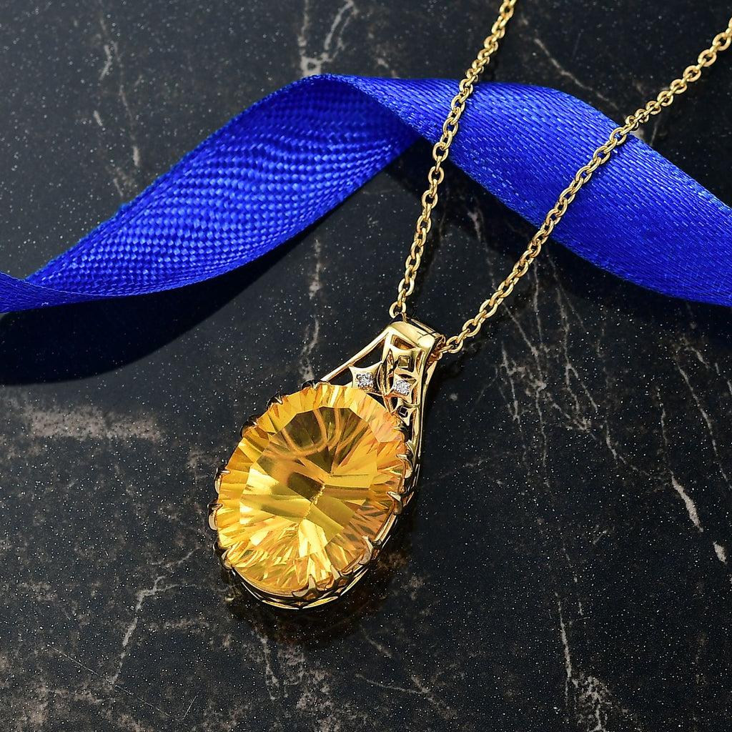 D'Joy Sphaleros Quarz, Moissanit Anhänger mit Kette, ca. 45 cm + 5 cm Extender, 925 Silber 750 Gelbgold Vermeil ca. 19.55 ct