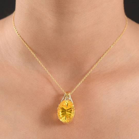 D'Joy Sphaleros Quarz-Triplette, Moissanit Anhänger mit Kette, ca. 45 cm + 5 cm Extender, 925 Silber 750 Gelbgold Vermeil ca. 19.55 ct