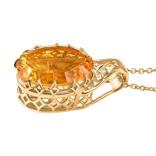 D'Joy Sphaleros Quarz-Triplette, Moissanit Anhänger mit Kette, ca. 45 cm + 5 cm Extender, 925 Silber 750 Gelbgold Vermeil ca. 19.55 ct