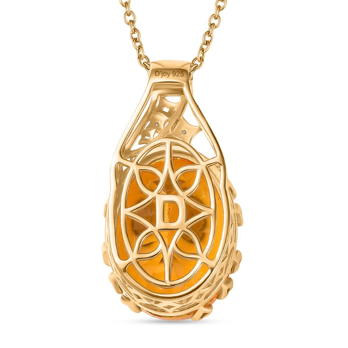 D'Joy Sphaleros Quarz, Moissanit Anhänger mit Kette, ca. 45 cm + 5 cm Extender, 925 Silber 750 Gelbgold Vermeil ca. 19.55 ct