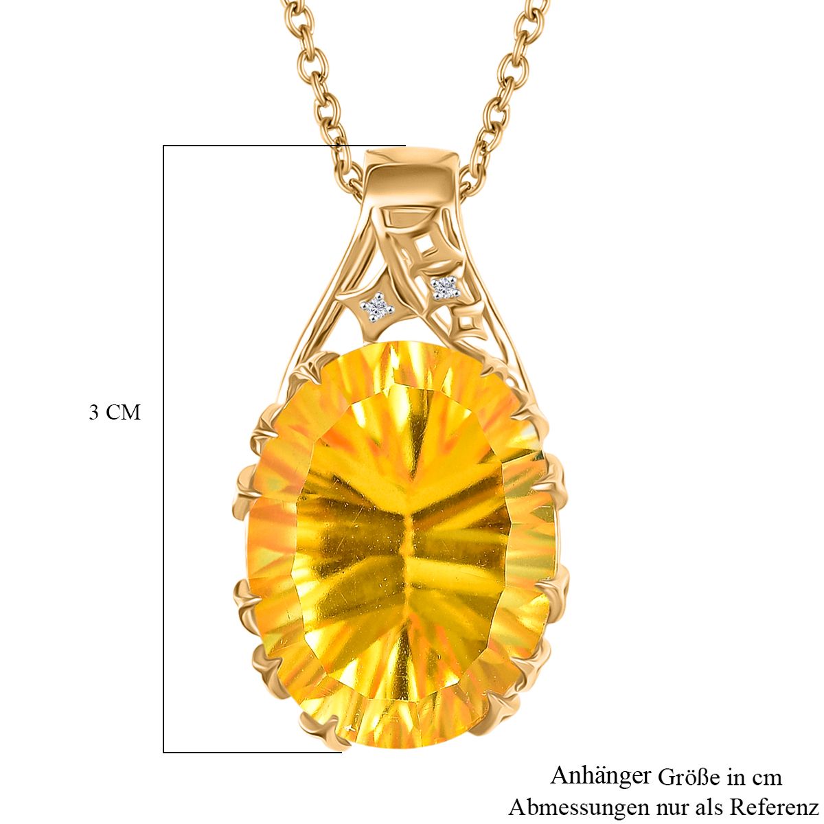 D'Joy Sphaleros Quarz-Triplette, Moissanit Anhänger mit Kette, ca. 45 cm + 5 cm Extender, 925 Silber 750 Gelbgold Vermeil ca. 19.55 ct