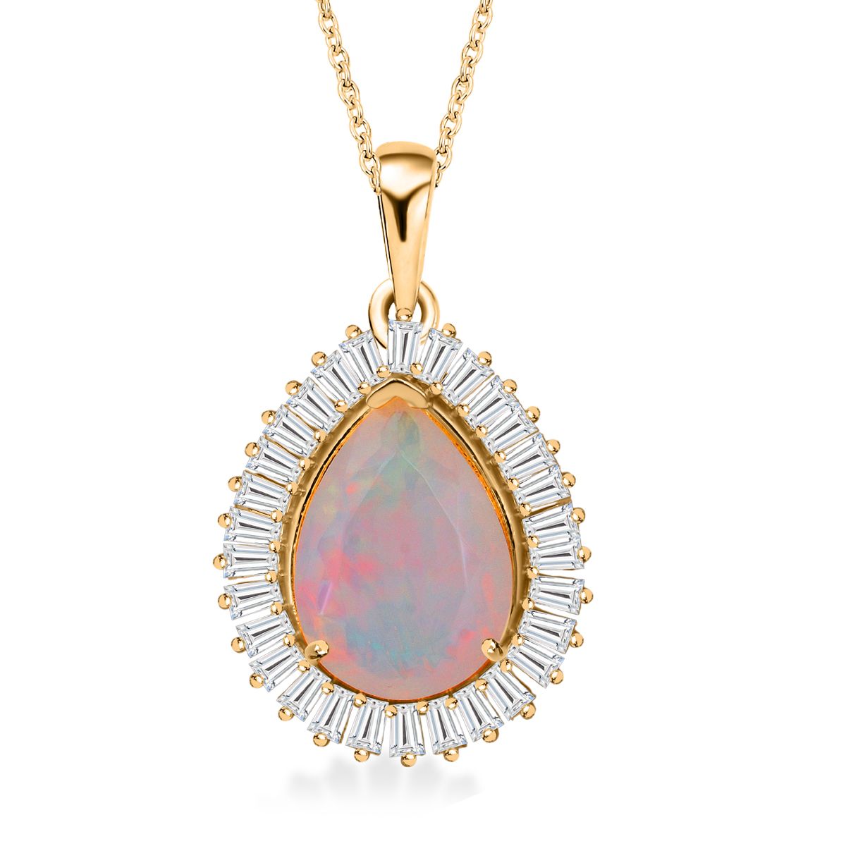 D'Joy AAA Natürlicher, äthiopischer Welo Opal, Moissanit Schmuckset ca. 50 cm 925 Silber 750 Gelbgold Vermeil ca. 4.15 ct