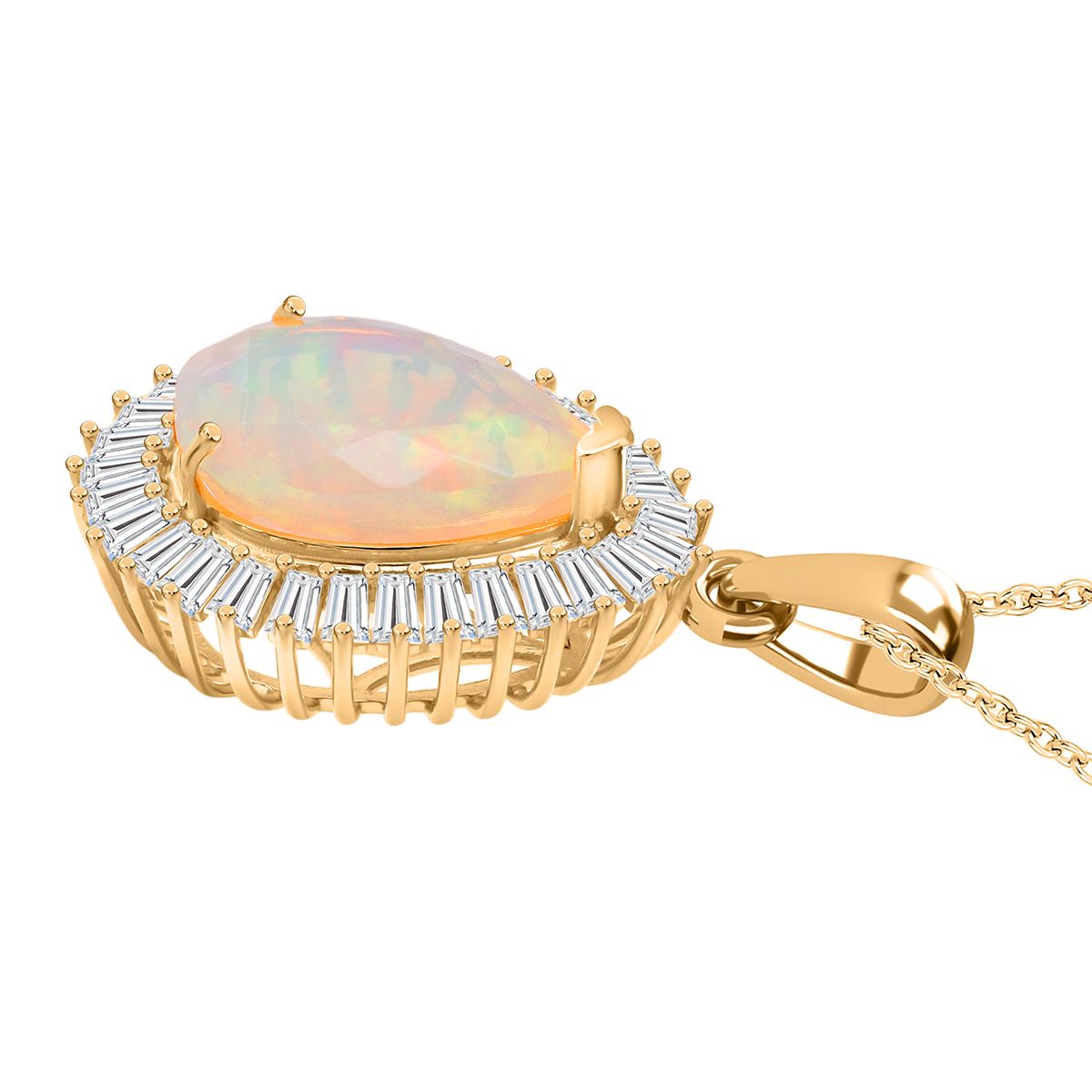 D'Joy AAA Natürlicher, äthiopischer Welo Opal, Moissanit Schmuckset ca. 50 cm 925 Silber 750 Gelbgold Vermeil ca. 4.15 ct