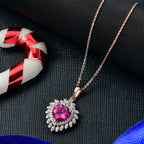 Luxuriant - AAA Lab Grown Rosa Saphir, Weißer Zirkon Anhänger mit Kette, ca. 50 cm 925 Silber 750 Roségold Vermeil ca. 3.25 ct