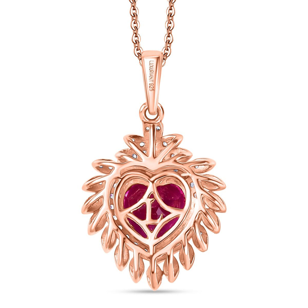Luxuriant - AAA Lab Grown Rosa Saphir, Weißer Zirkon Anhänger mit Kette, ca. 50 cm 925 Silber 750 Roségold Vermeil ca. 3.25 ct