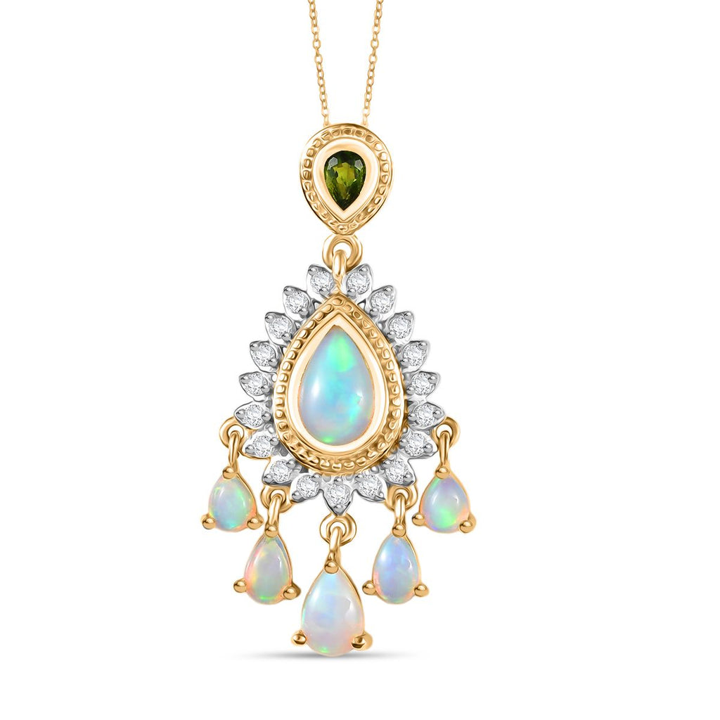 D'Joy AA Natürlicher, äthiopischer Welo Opal Anhänger mit Kette ca. 50 cm, 925 Silber 750 Gelbgold Vermeil ca. 2.41 ct