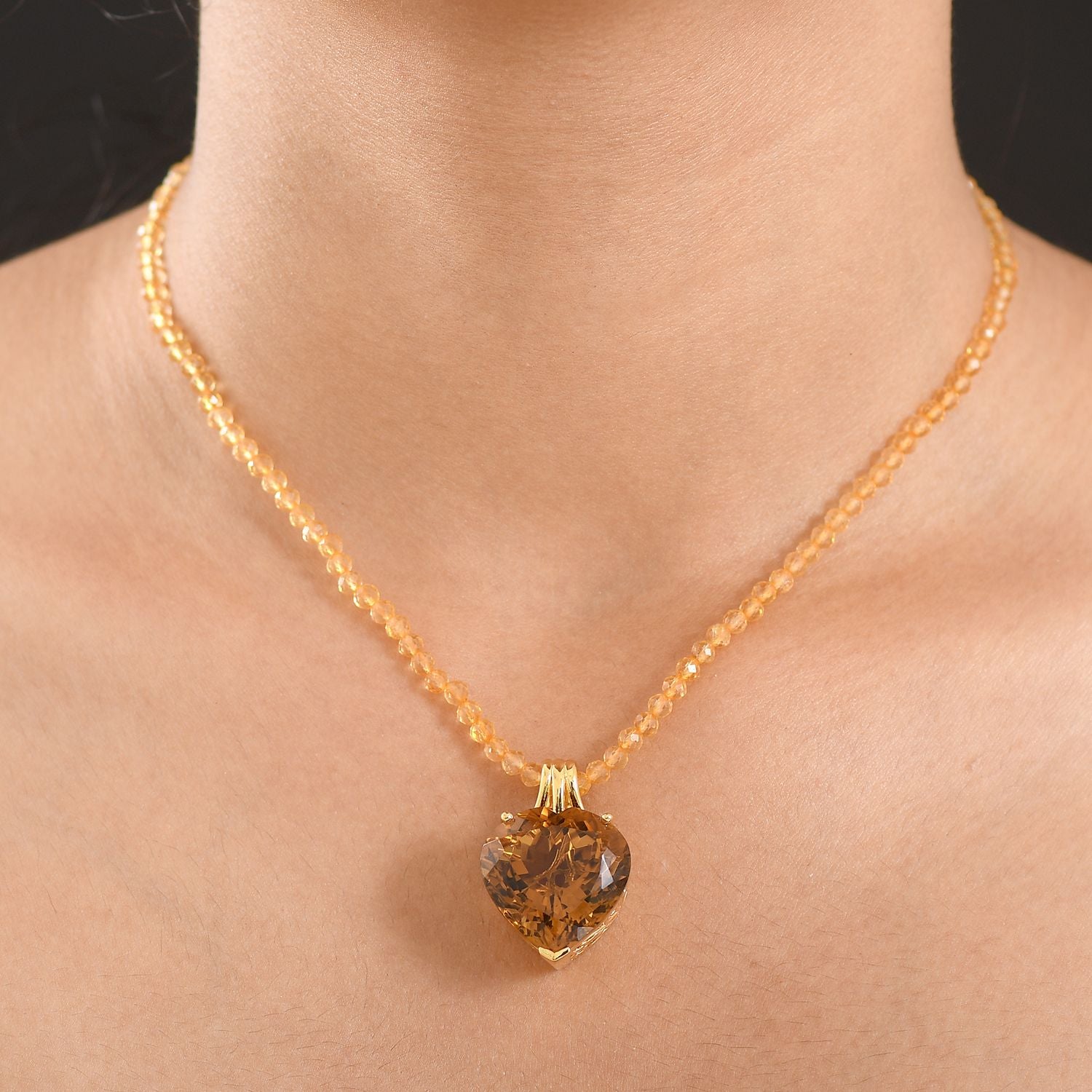 D'Joy AA Citrin Anhänger mit Kette, ca. 50 cm 925 Silber 750 Gelbgold Vermeil ca. 82.93 ct