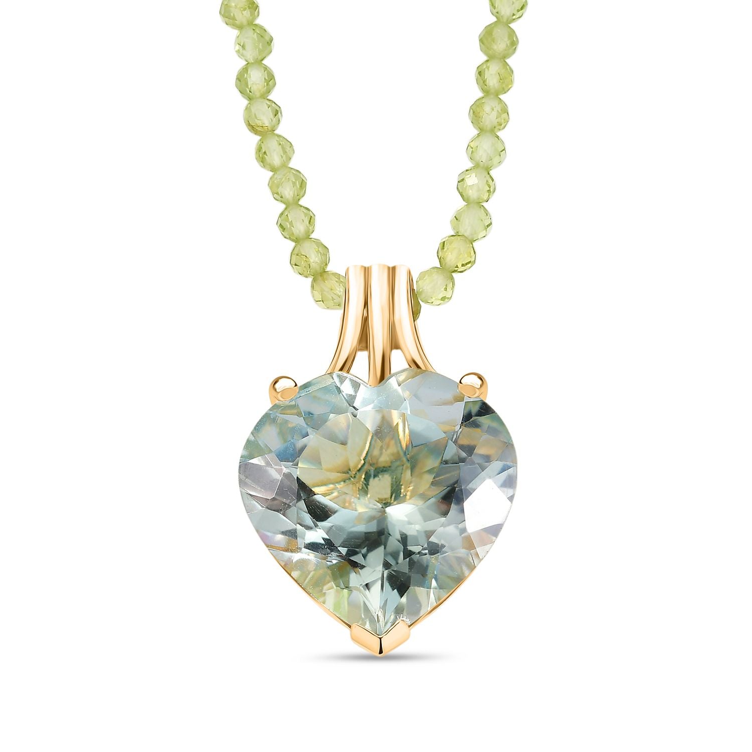 D'Joy AA Prasiolith, Natürlicher Peridot Anhänger mit Kette, ca. 50 cm 925 Silber 750 Gelbgold Vermeil ca. 59.59 ct