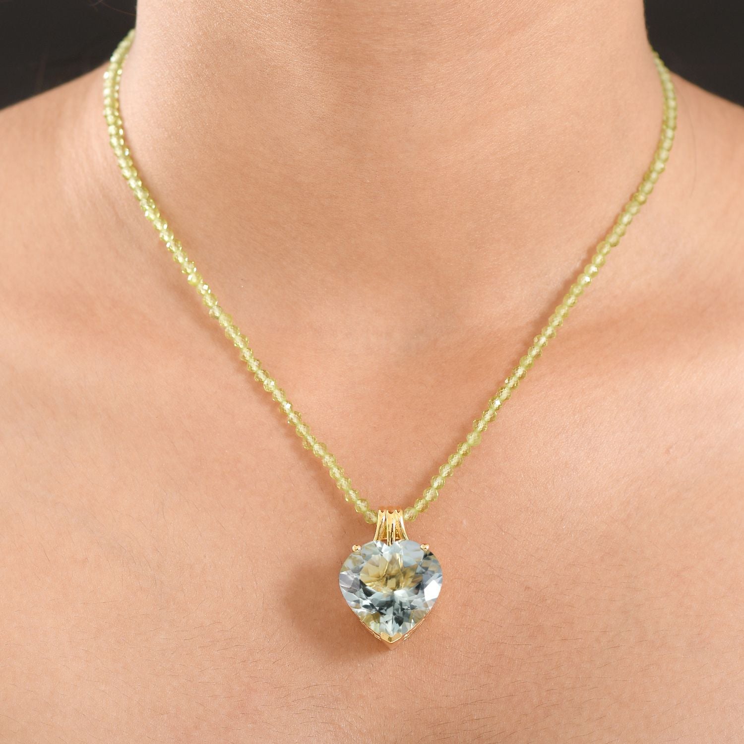 D'Joy AA Prasiolith, Natürlicher Peridot Anhänger mit Kette, ca. 50 cm 925 Silber 750 Gelbgold Vermeil ca. 59.59 ct