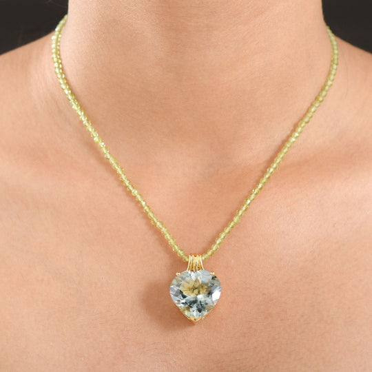 D'Joy AA Prasiolith, Natürlicher Peridot Anhänger mit Kette, ca. 50 cm 925 Silber 750 Gelbgold Vermeil ca. 59.59 ct