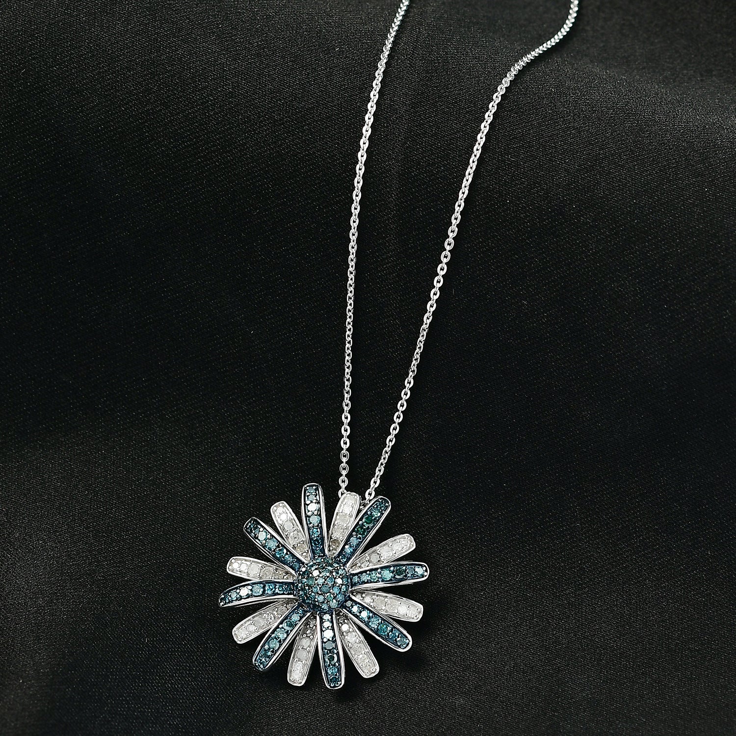 D'Joy Blauer Diamant, Weißer Diamant Schmuckset ca. 50 cm 925 Silber rhodiniert ca. 1.00 ct
