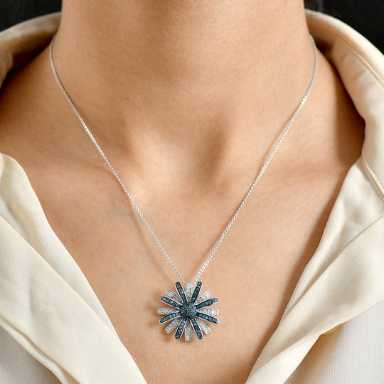 D'Joy Blauer Diamant, Weißer Diamant Schmuckset ca. 50 cm 925 Silber rhodiniert ca. 1.00 ct