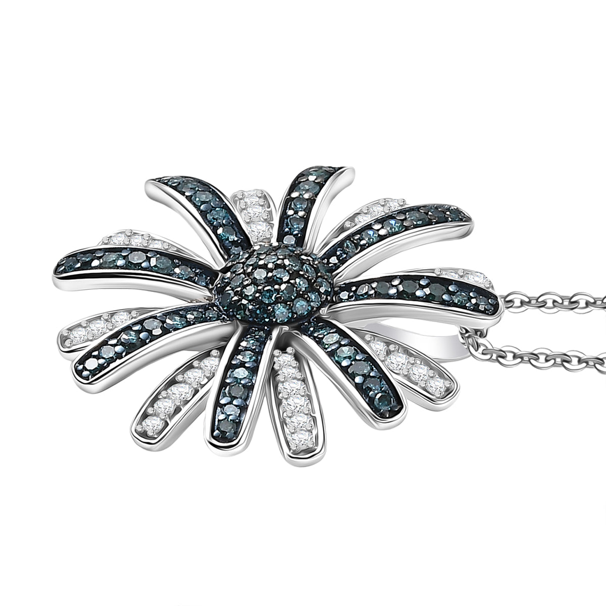 D'Joy Blauer Diamant, Weißer Diamant Schmuckset ca. 50 cm 925 Silber rhodiniert ca. 1.00 ct