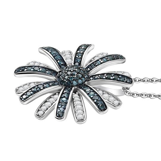 D'Joy Blauer Diamant, Weißer Diamant Schmuckset ca. 50 cm 925 Silber rhodiniert ca. 1.00 ct