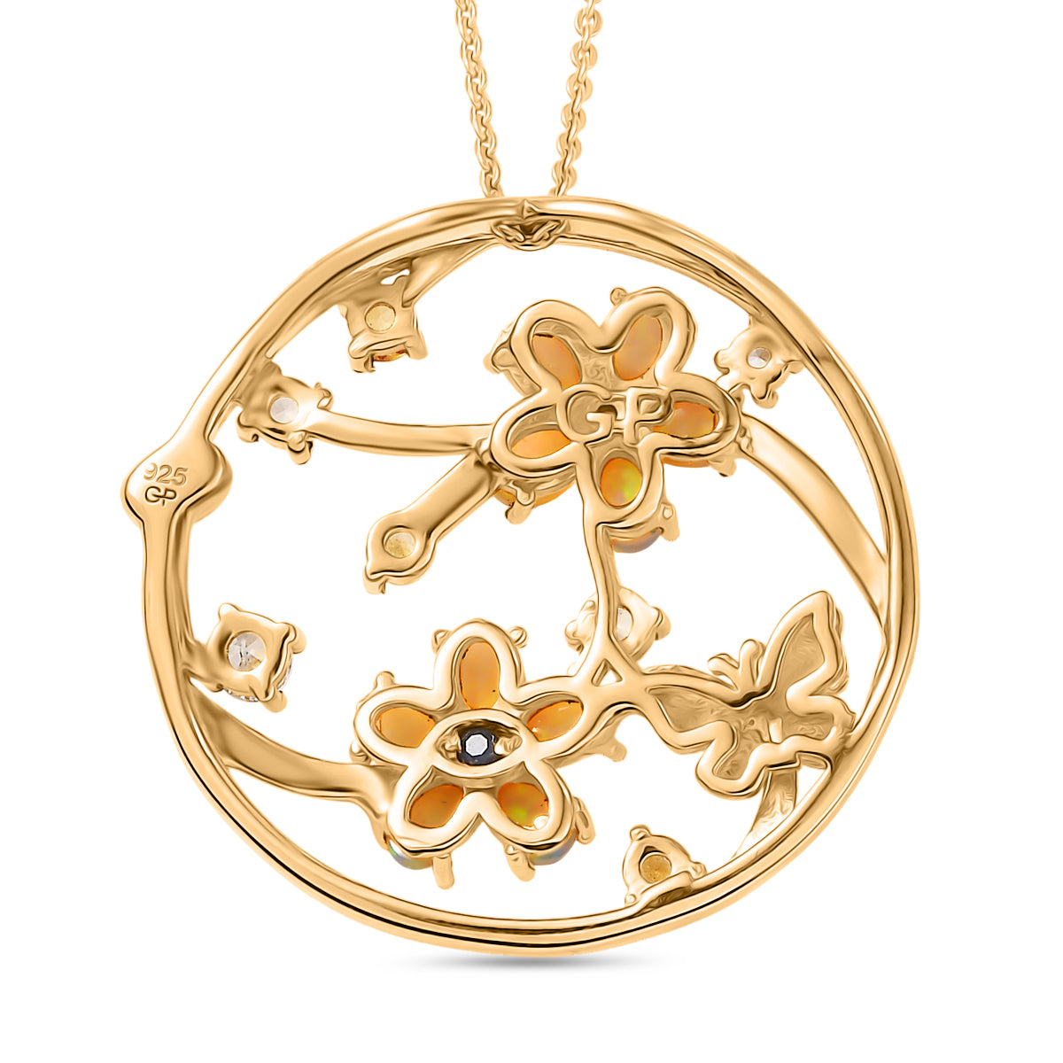 GP Italienische Garten Kollektion - AA Natürlicher, äthiopischer Welo Opal, Citrin, Kanchanaburi Blauer Saphir Schmuckset ca. 50 cm 925 Silber 750 Gelbgold Vermeil ca. 1.85 ct