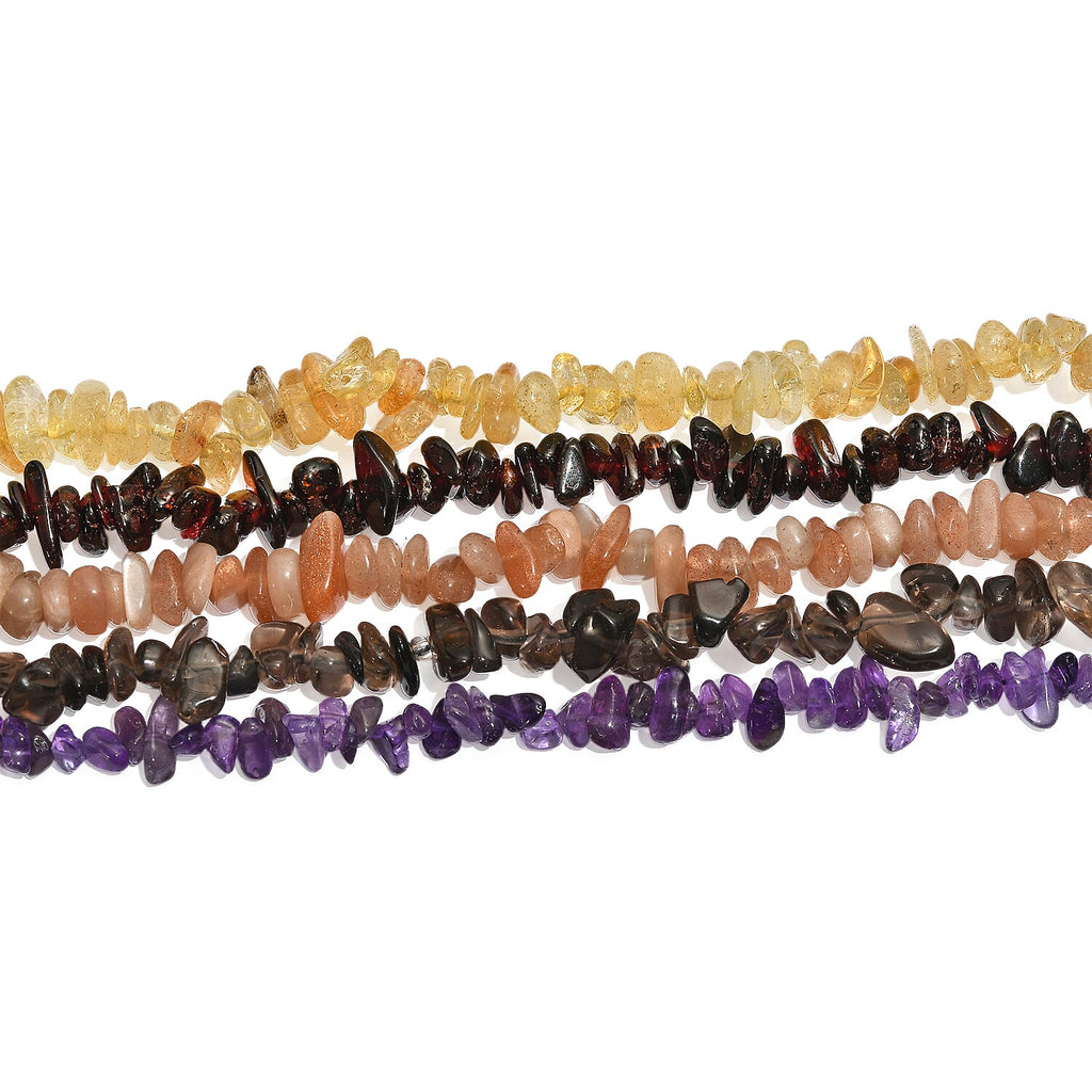 5er set - Multi-Edelstein Halsketten 76 cm mit Amethyst, Granat, Citrin, Sonnenstein ca. 1352.00 ct