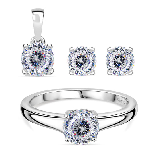 3er Set - D'Joy 120 Facetten Moissanit Ring, Anhänger und Ohrringe, 925 Silber rosévergoldet (Größe 16.00) ca. 2.45 ct