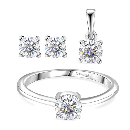 D'Joy Moissanit Schmuckset 925 Silber platiniert (Größe 16) ca. 1,34 ct.