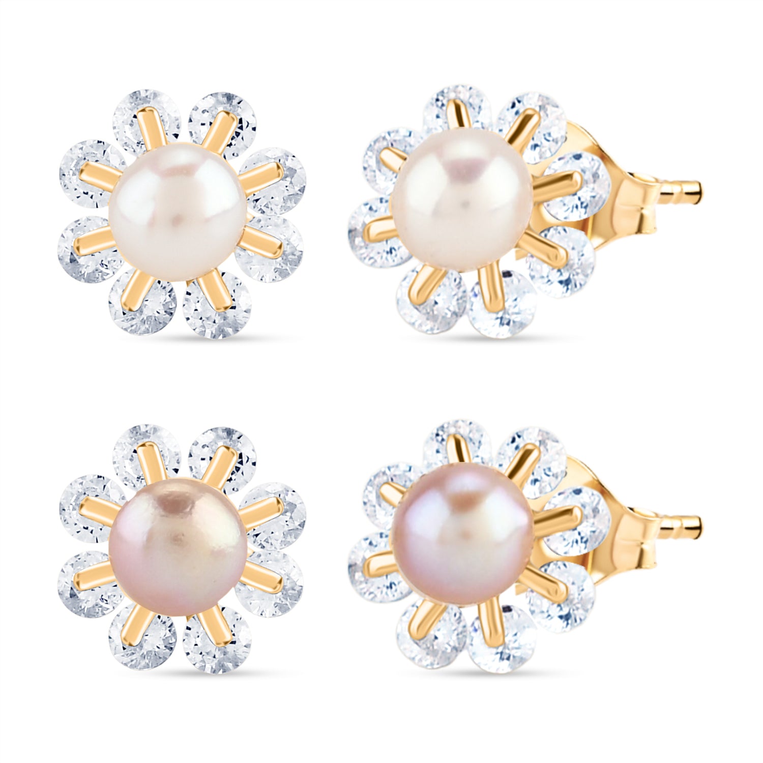2er Set - Lila Süßwasser Perle, Weiße Süßwasser Perle Ohrringe, Nickelfreies Messing, Goldfarben