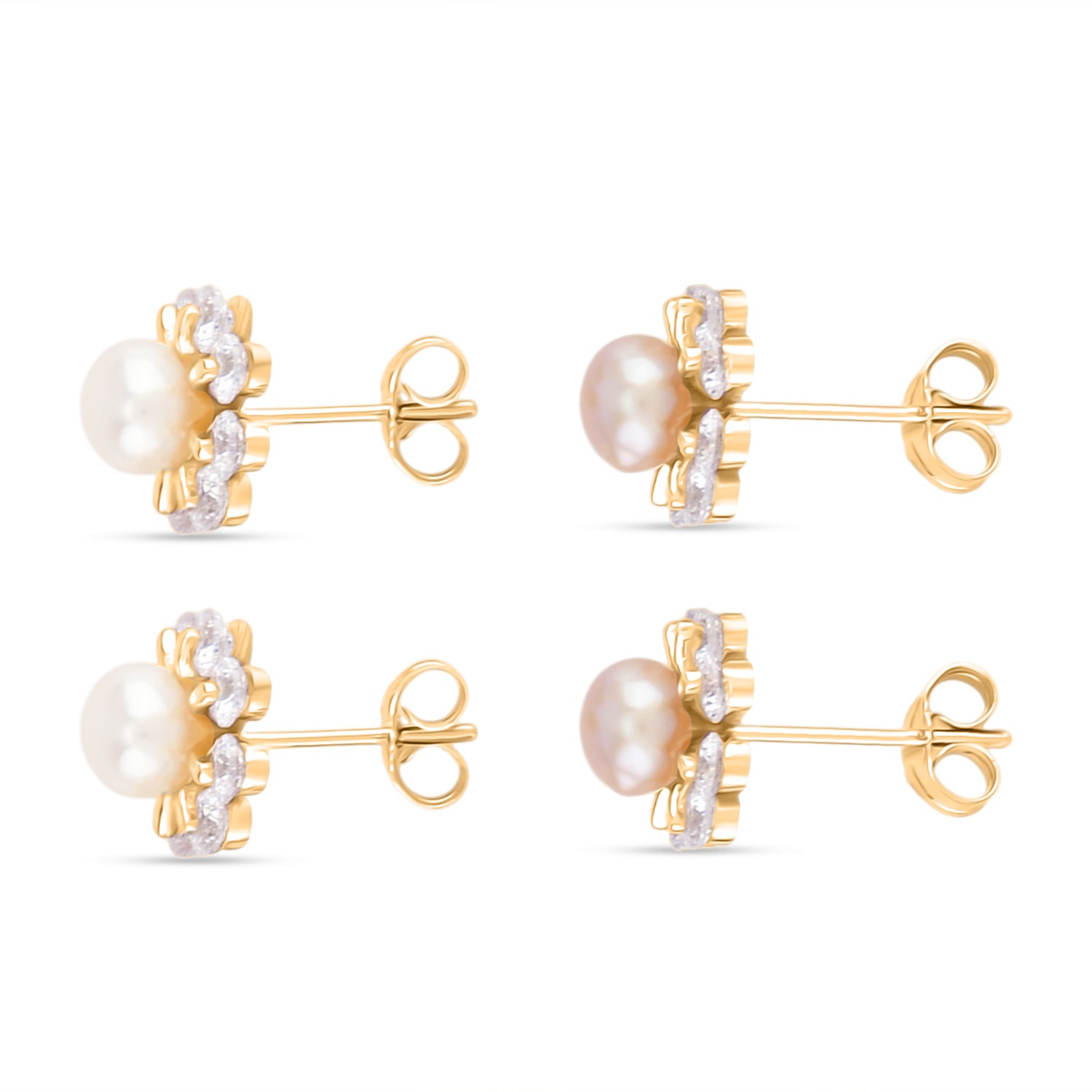 2er Set - Lila Süßwasser Perle, Weiße Süßwasser Perle Ohrringe, Nickelfreies Messing, Goldfarben