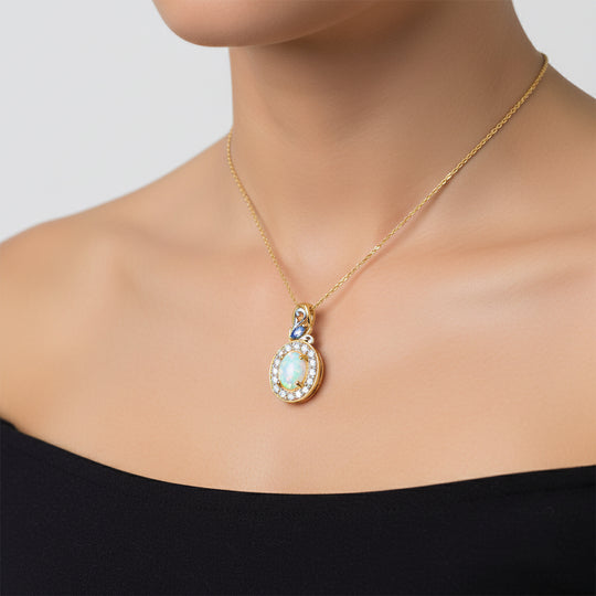 D'Joy Natürlicher, äthiopischer Welo Opal, Tansanit Schmuckset ca. 50 cm 925 Silber vergoldet ca. 2.17 ct