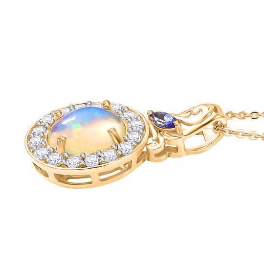 D'Joy Natürlicher, äthiopischer Welo Opal, Tansanit Schmuckset ca. 50 cm 925 Silber vergoldet ca. 2.17 ct