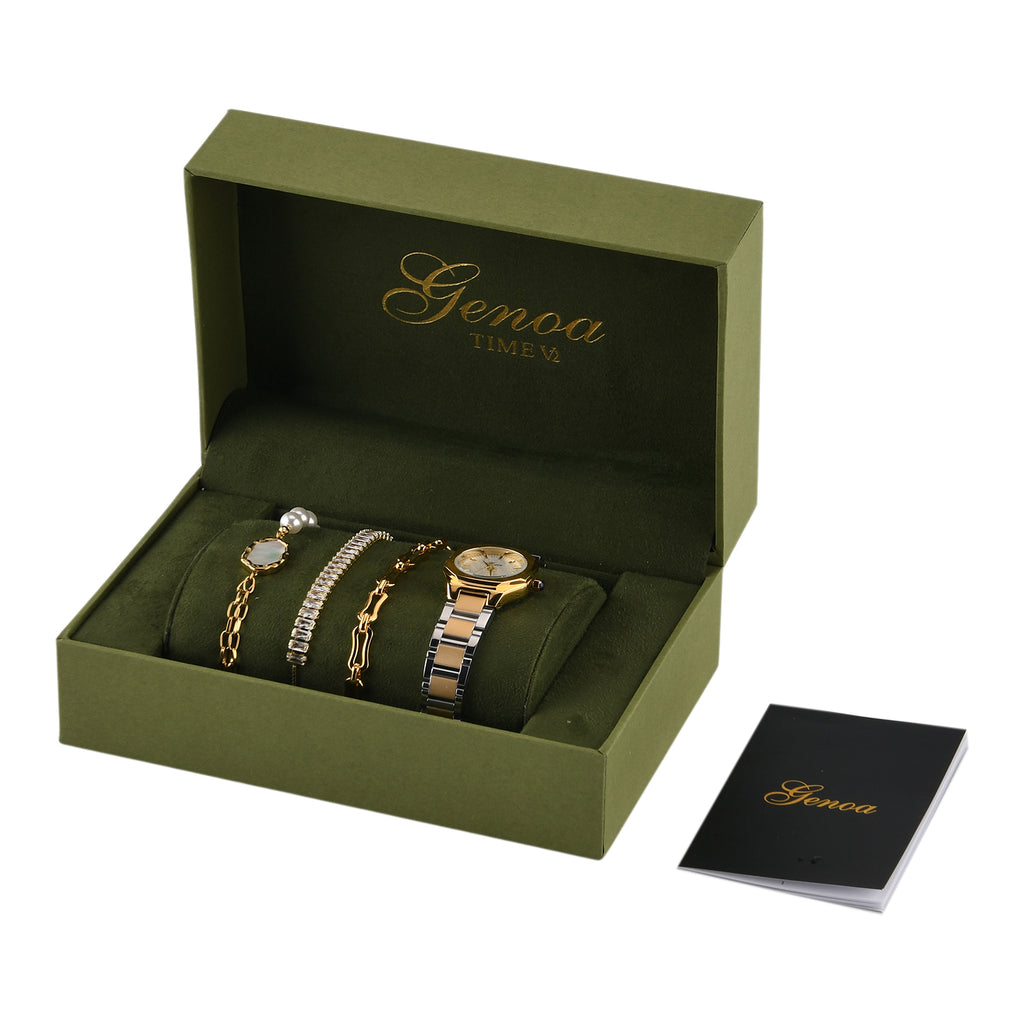 GENOA - Weißer Zirkonia, Weißes Perlmutt Schmuckset 316L Edelstahl Bicolor, 316L Edelstahl IP-Gelbbeschichtung, Nickelfreies Messing IP-Gelbbeschichtung und Legierung Bicolor