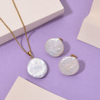 Weiße Süßwasser Perle Schmuckset ca. 50 cm Reiner Edelstahl IP-Gelbbeschichtung, Reiner Edelstahl Std Gelb