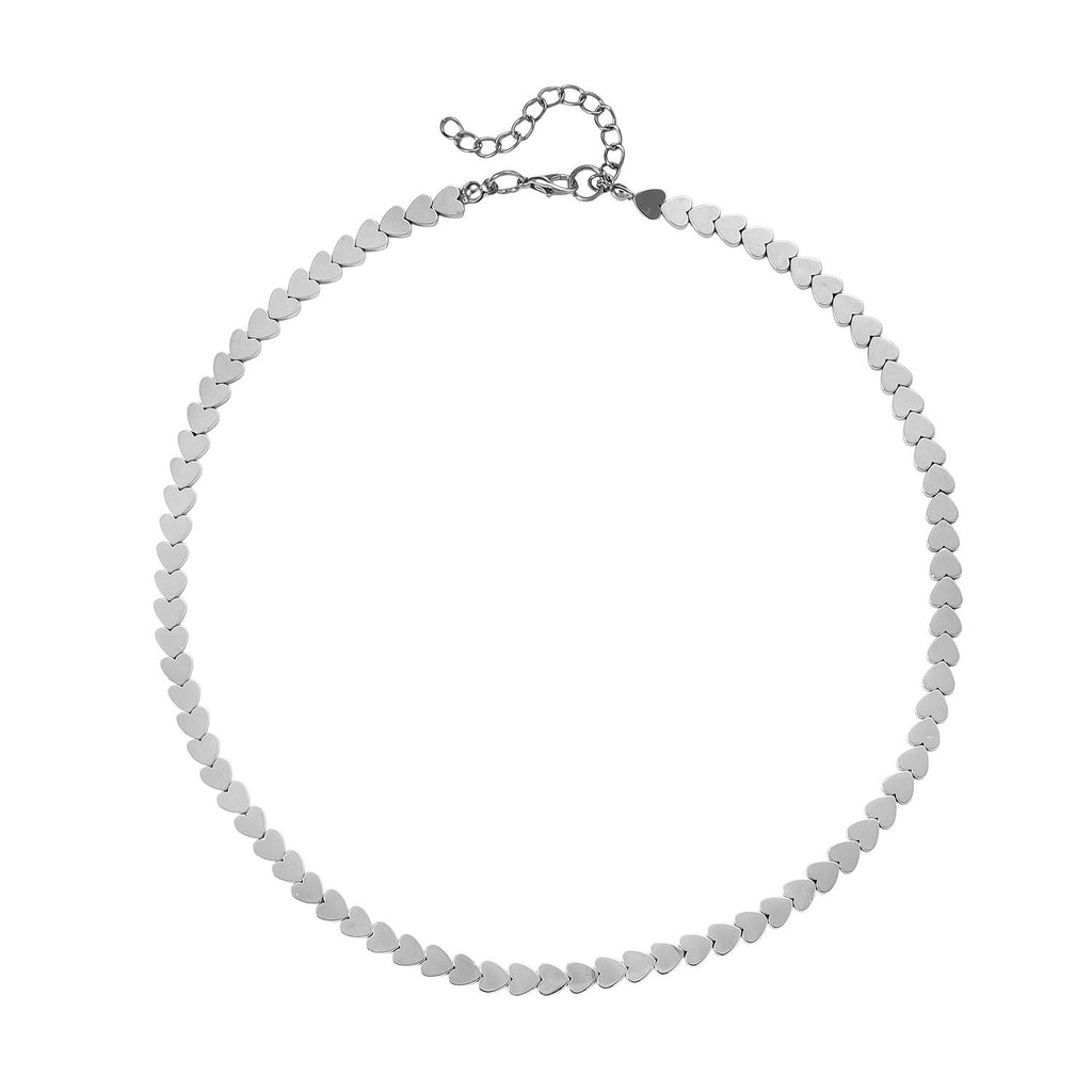 5er Set Hämatit Halsketten Herz Kugel Facettiert Gedreht ca 50 cm + 5 cm Extender, Silberfarben, ca. 724.00 ct
