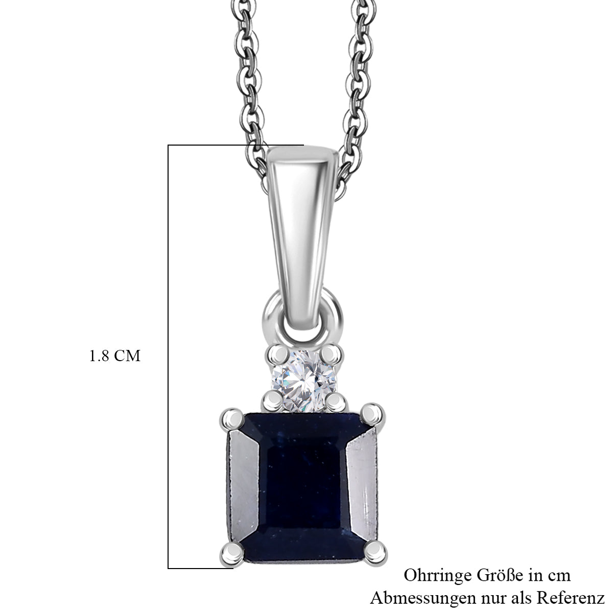 D'Joy AA Masoala Saphir (Fissure gefüllt), Moissanit Anhänger mit Kette, ca. 50 cm 925 Silber rhodiniert ca. 1.73 ct