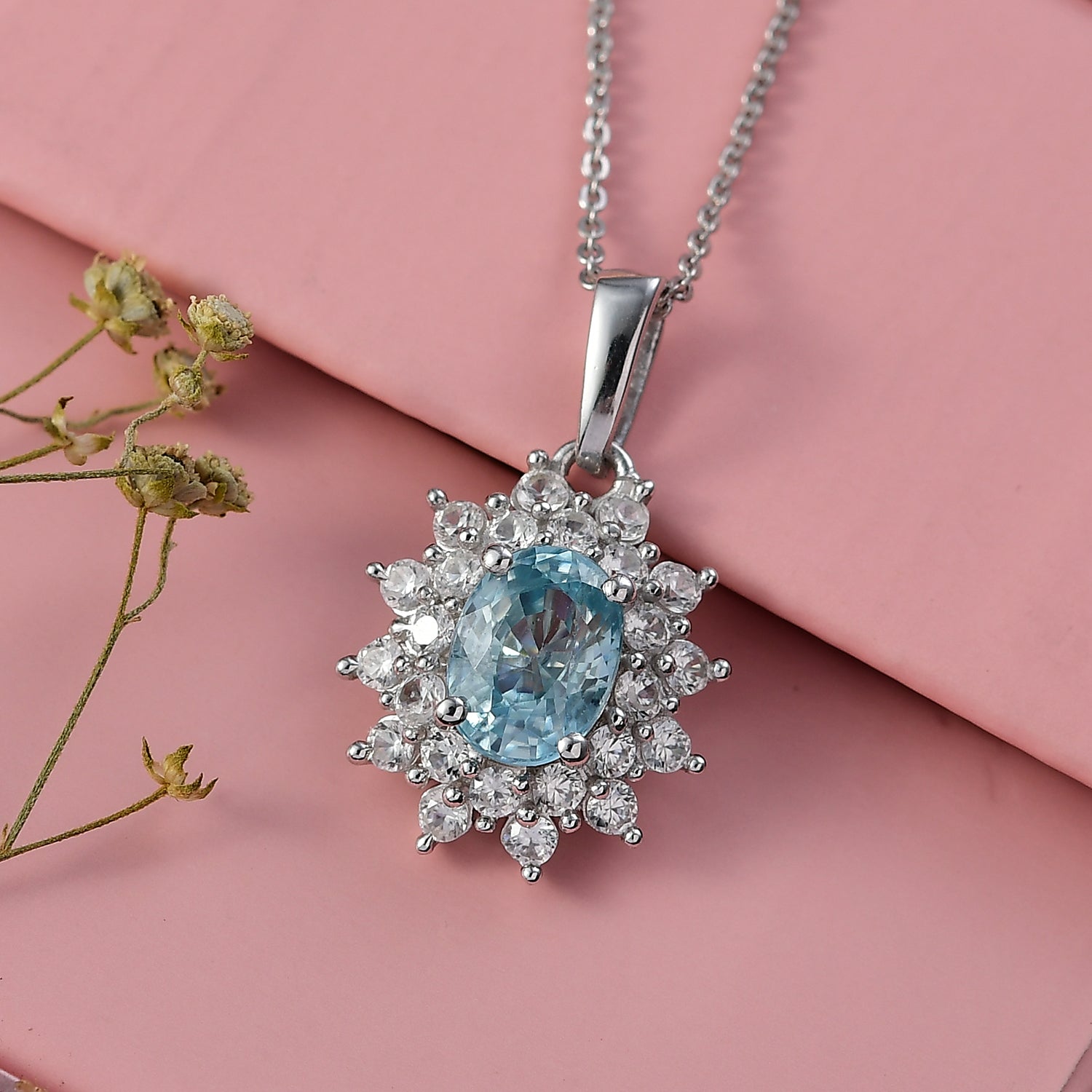 D'Joy AA Blauer Zirkon, Weißer Zirkon Schmuckset ca. 50 cm 925 Silber rhodiniert ca. 3,24 ct.