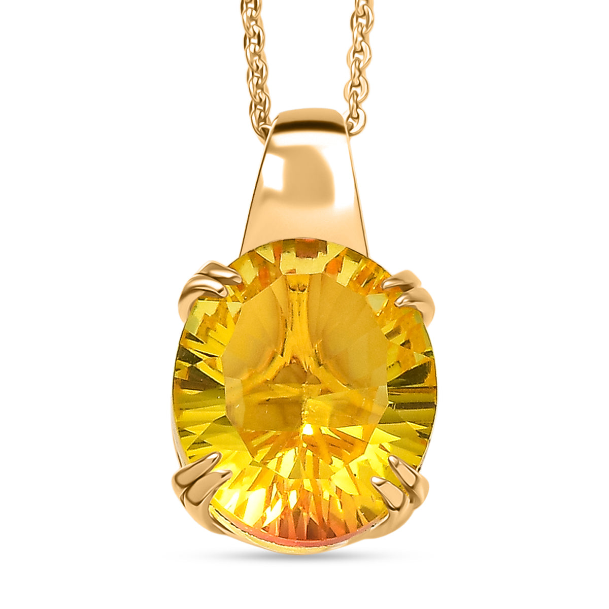 D'Joy - Lichkranz-Design Sphaleros Quarz Anhänger mit Kette, ca. 50 cm 925 Silber 750 Gelb Vergoldet ca. 5.19 ct
