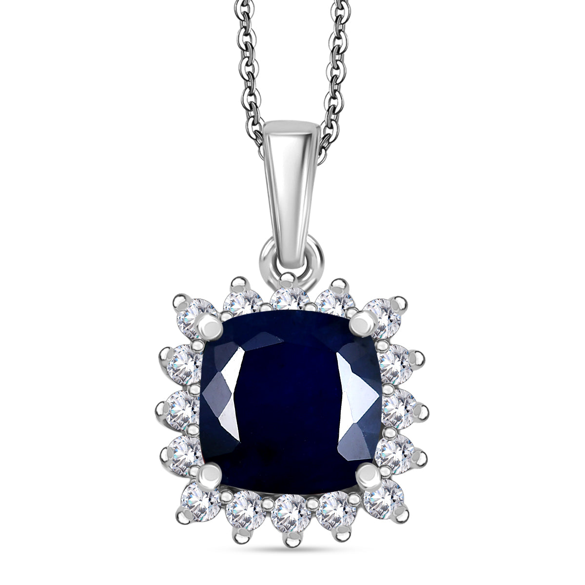 D'Joy Diffundierter blauer Saphir, Moissanit Anhänger mit Kette, ca. 50 cm 925 Silber rhodiniert ca. 4.36 ct