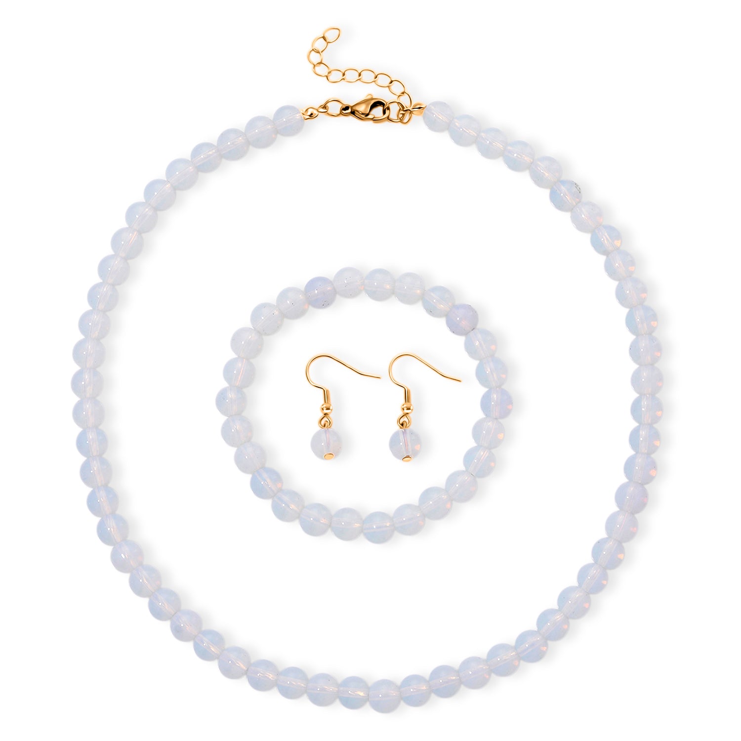 3er Set - Opalite Halskette, Armband und Ohrringe, 316L Edelstahl, Goldfarben, ca. 323.50 ct