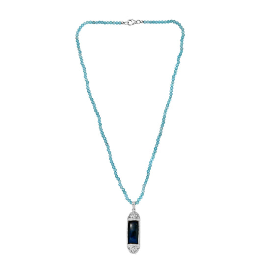 D'Joy AAA Labradorit Anhänger mit Apatit Kette, ca. 45 cm 925 Silber rhodiniert ca. 46.98 ct