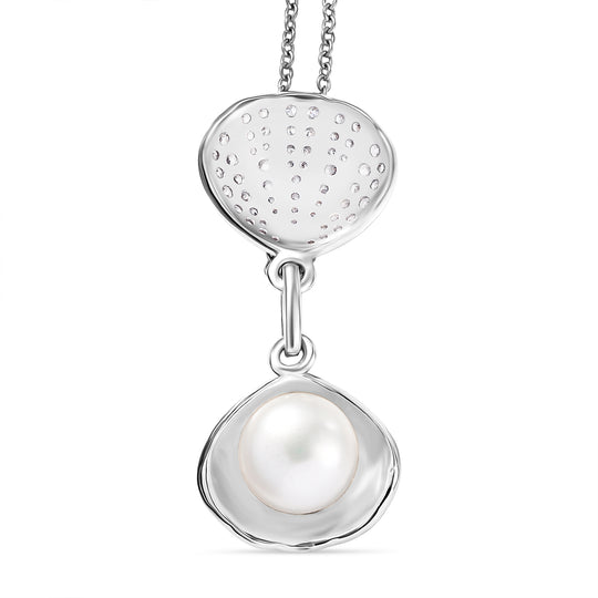 EVER TRUE Süßwasser Perle (10.5-11 mm), Weißer Zirkon Schmuckset ca. 50 cm, Nickelfreies Messing, Goldfarben