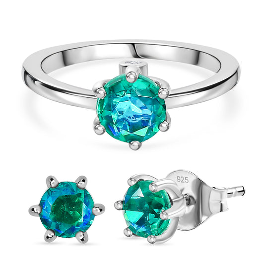 D'Joy Pfau Quarz Triplette Schmuckset 925 Silber platiniert (Größe 21) ca. 2,93 ct.
