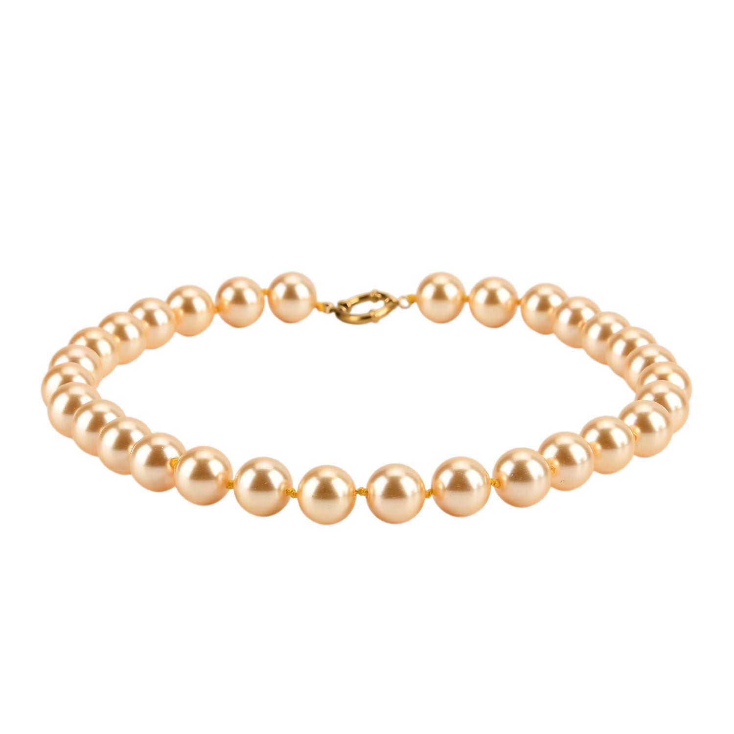 3er Set - Goldene Muschelkernperle (13-15 mm) Halskette ca. 50 cm, Armband-verstellbar, und Ohrringe Schmuckset, 316L Edelstahl