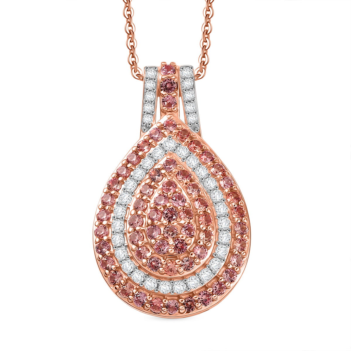 D'Joy AAA Padparadscha Saphir Schmuckset ca. 50 cm 925 Silber 750 Roségold Vermeil ca. 1.58 ct