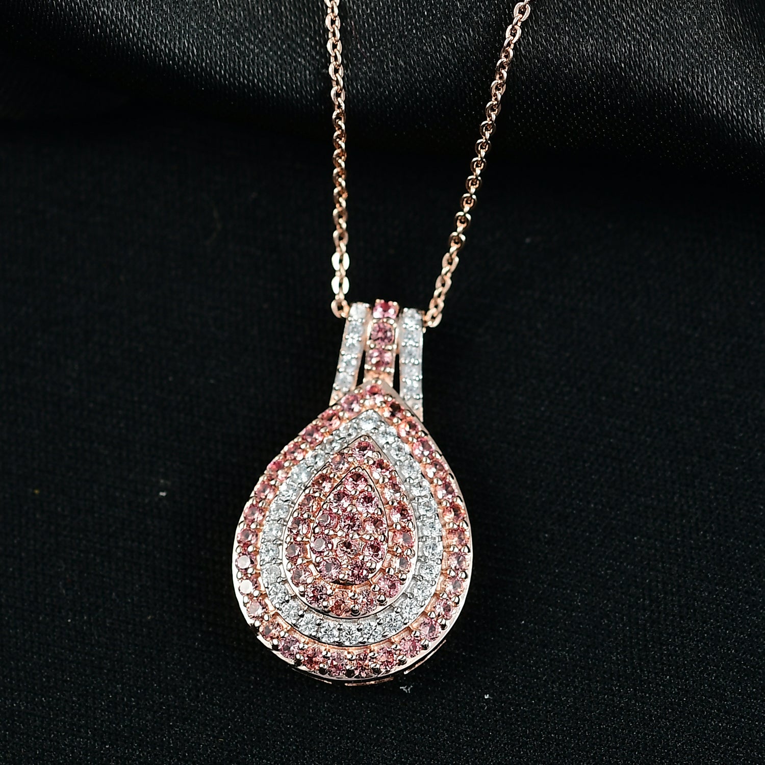 D'Joy AAA Padparadscha Saphir Schmuckset ca. 50 cm 925 Silber 750 Roségold Vermeil ca. 1.58 ct