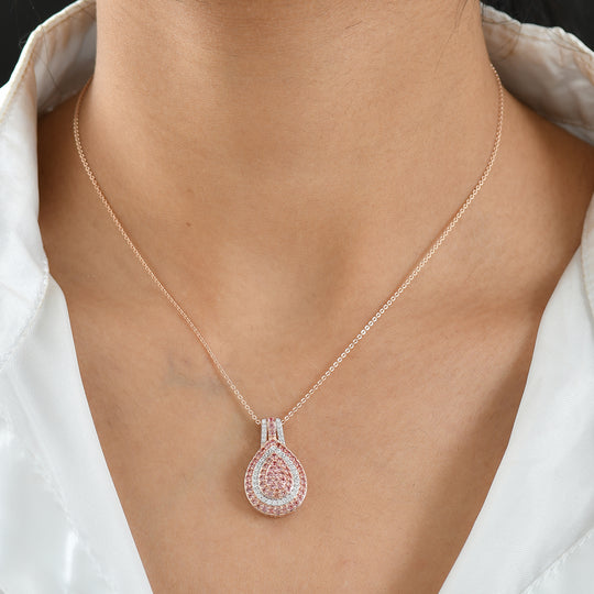 D'Joy AAA Padparadscha Saphir Schmuckset ca. 50 cm 925 Silber 750 Roségold Vermeil ca. 1.58 ct