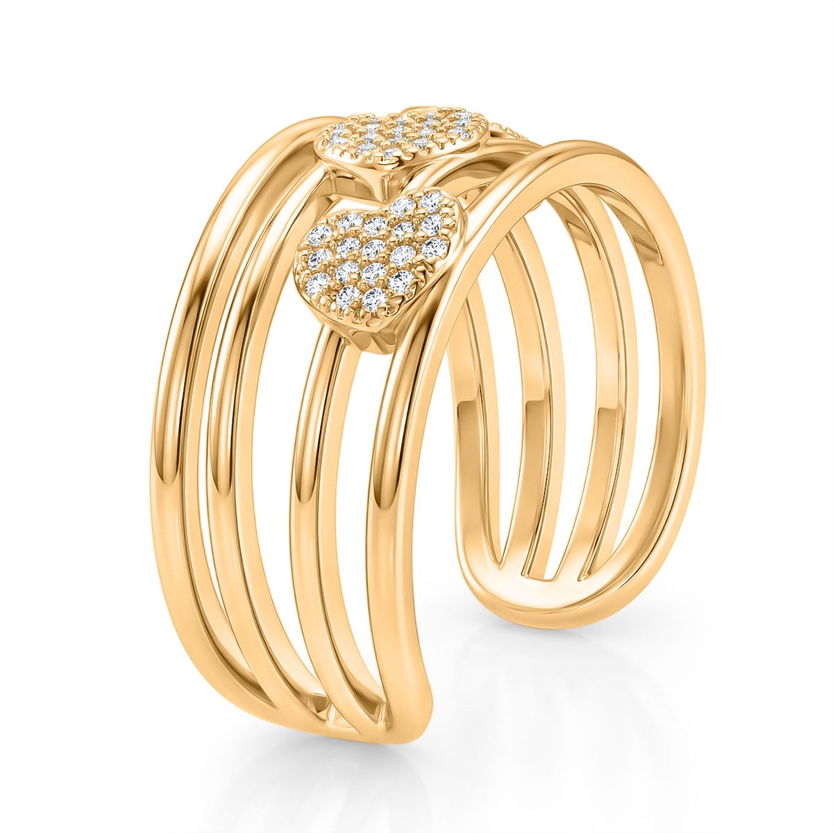 3er Set -Weißer Zirkonia Cuff-Ringe, vergoldet, Nickelfreies Messing (Größe 17.00)