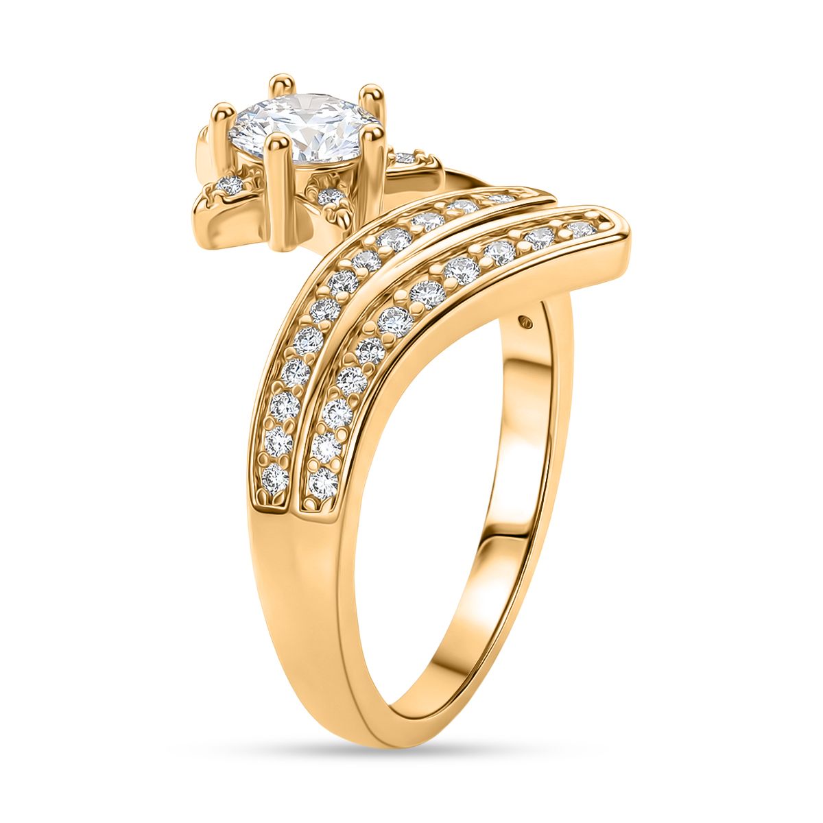 3er Set -Weißer Zirkonia Cuff-Ringe, vergoldet, Nickelfreies Messing (Größe 17.00)