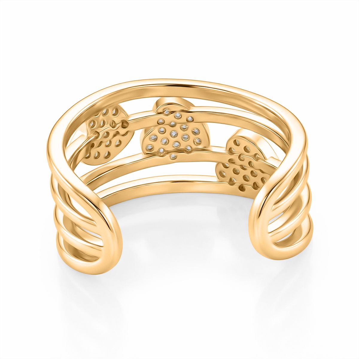 3er Set -Weißer Zirkonia Cuff-Ringe, vergoldet, Nickelfreies Messing (Größe 18.00)